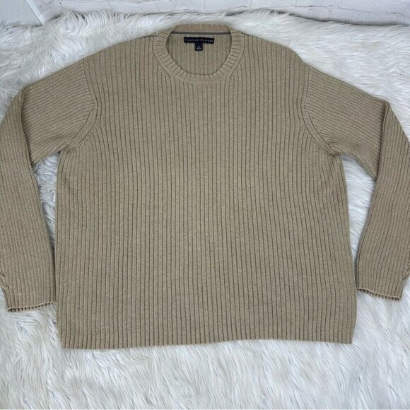 Tommy Hilfiger Women’s Tan Y2K Ribbed Crew Neck Long Sleeve Knit Sweater L/C47 - Picture 8 of 11